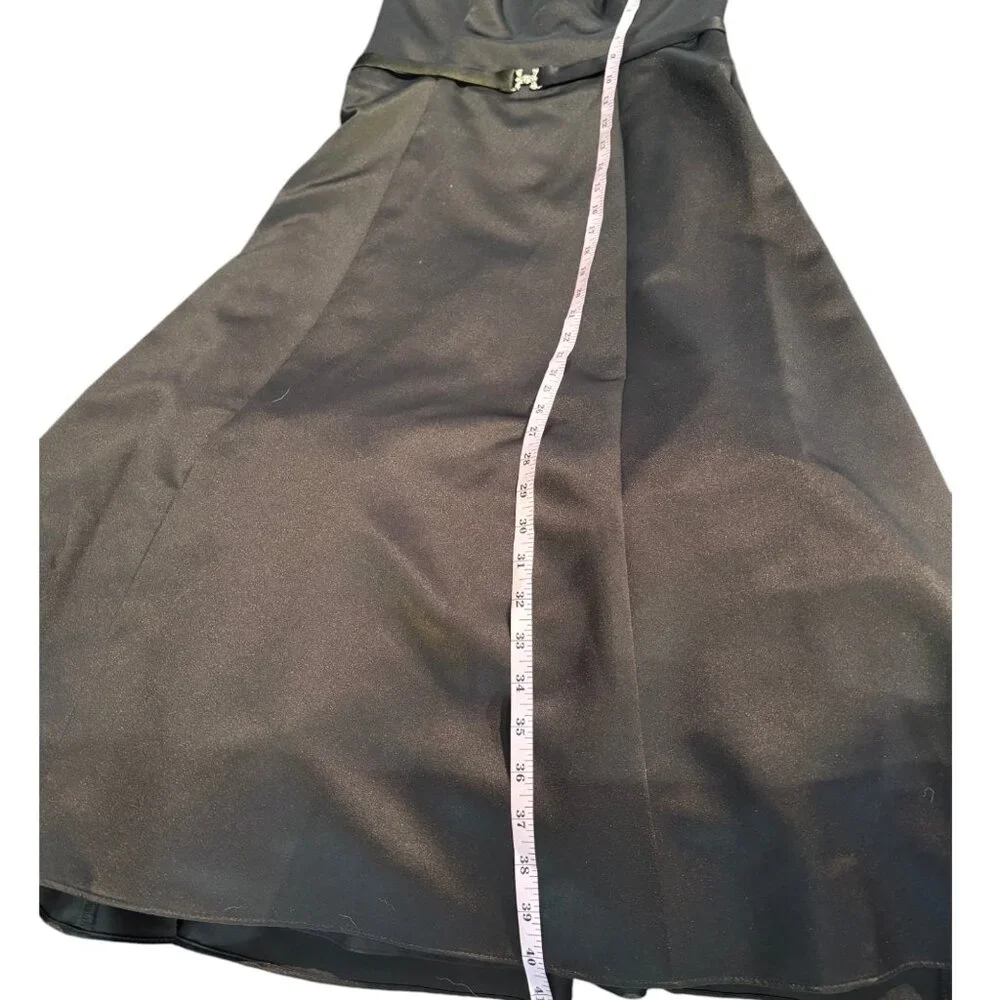 Michaelangelo black satin strapless belted tea length A-Line formal‎ dress sz 8